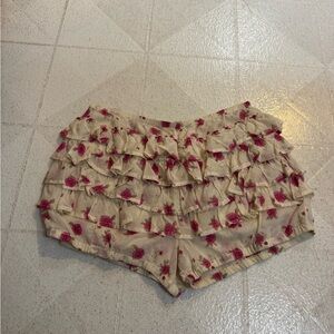 Free People Ruffle Bloomer Cream and Pink Floral Shorts